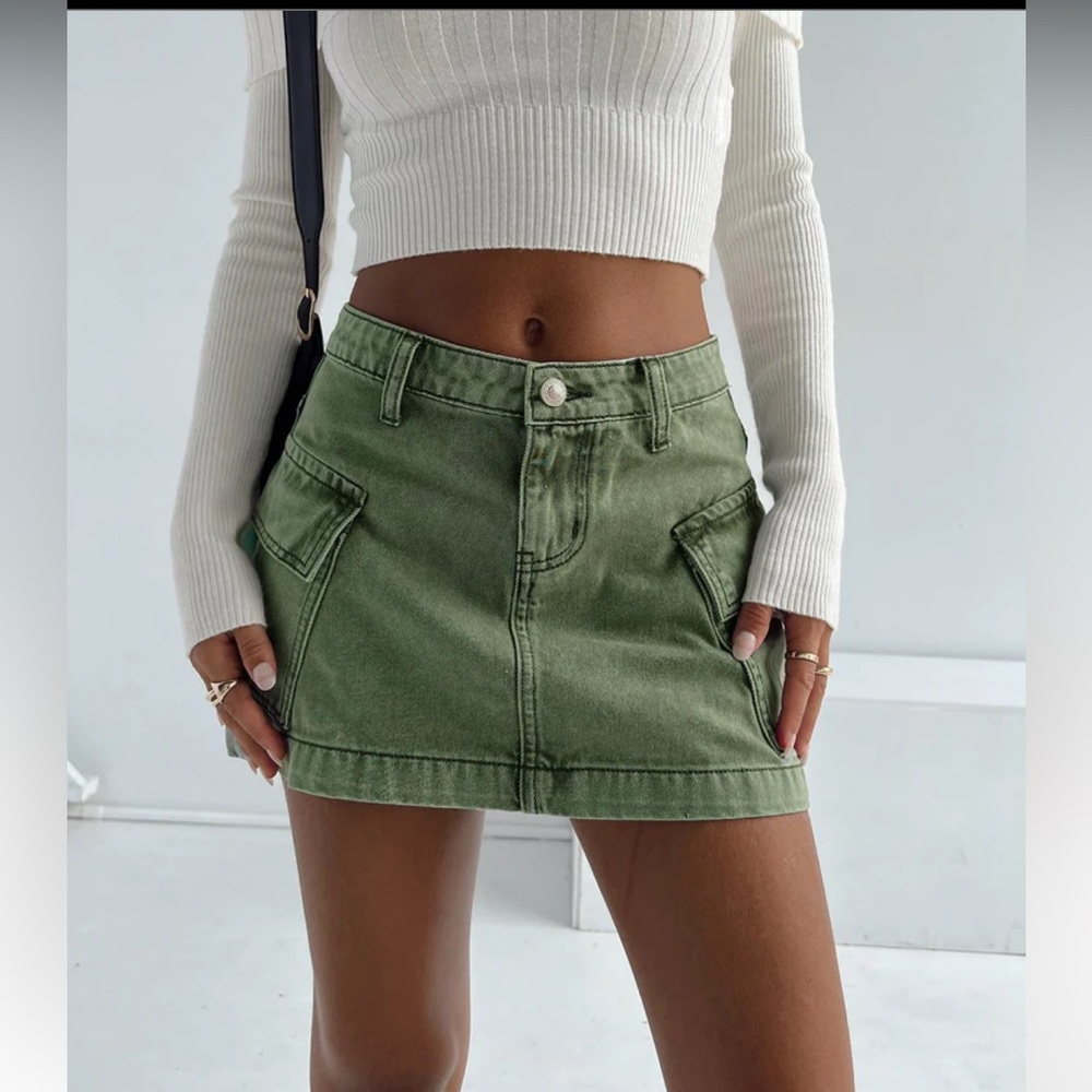 Princess Polly Zakai Cargo Denim Mini Skirt Green